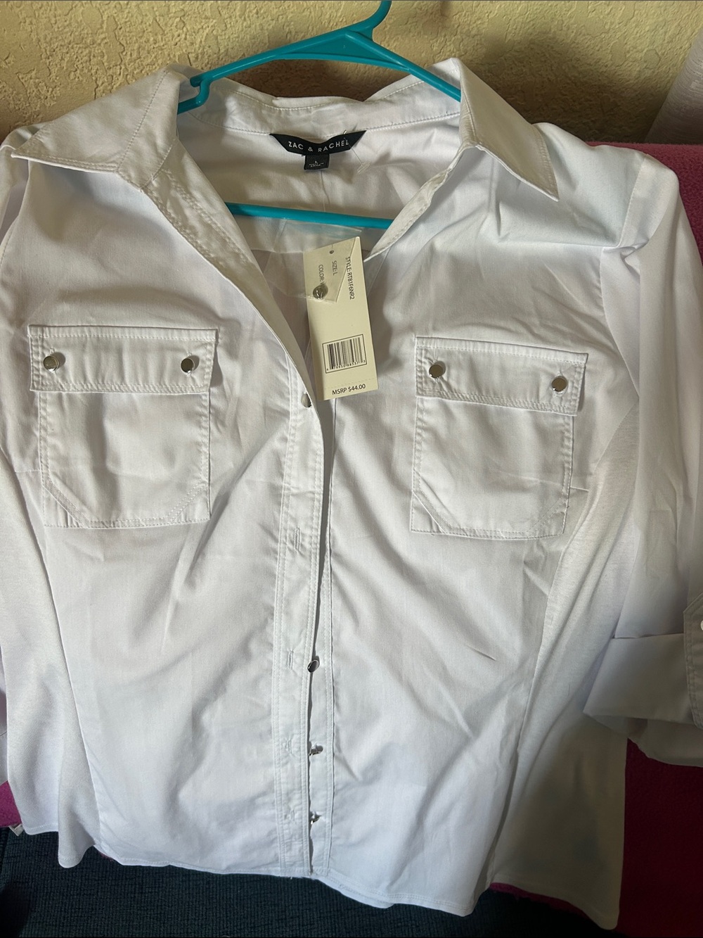 Zac & Rachel Men's White Casual Button-Up Shirt with Chest Flaps